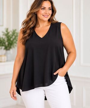 Lane Bryant Black Sleeveless V Neck Blouse Womens Plus Size 20 High Low Workwear